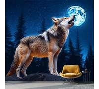 Wallpaper Photo Fantasy Forest Wild Animals for Living Room Bedroom Decor, Dark Blue Non-Woven Art Wallpaper for Children's Room Hallway Lounge, Giant Mural 150 x 105 cm