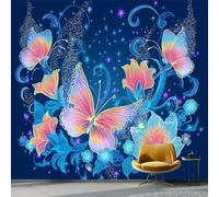 Wallpaper Photo Fantasy Insects Flowers Glitter Swirls for Living Room Bedroom Decor, Blue Non-Woven Art Wallpaper for Children's Room Hallway Lounge, Giant Mural 250 x 175 cm