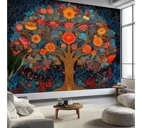 Wallpaper Photo Hand Drawn Plant Tree of Life 300 x 210 cm Murals Large TV Background Wall Art - Colorful Mural Decoration for Living Room Bedroom Luxury Art Poster Wall Covering