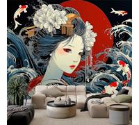 Wallpaper Photo Japanese Geisha Abstract Waves 400 x 280 cm Murals Large TV Background Wall Art - Multicolour Mural Decoration for Living Room Bedroom Luxury Art Poster Wall Covering