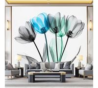 Wallpaper Photo Minimal Style Floral Tulips for Living Room Bedroom Decor, White Non-Woven Art Wallpaper for Children's Room Hallway Lounge, Giant Mural 150 x 105 cm
