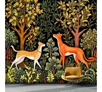 Wallpaper Photo Morris Forest Animals for Living Room Bedroom Decor, Green Non-Woven Art Wallpaper for Children's Room Hallway Lounge, Giant Mural 250 x 175 cm