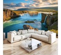 Wallpaper Photo Natural Scenery, Multicolor Non-Woven Wall Mural Iceland Waterfall 300 X 210 Cm for Bedroom Living Room Hallway Tv Background Wall Decor - 3D Effect Art Murals