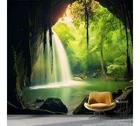 Wallpaper Photo Natural Scenery Waterfall Spelunking for Living Room Bedroom Decor, Green Non-Woven Art Wallpaper for Children's Room Hallway Lounge, Giant Mural 200 x 140 cm