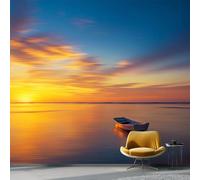 Wallpaper Photo Nature Sea Boat for Living Room Bedroom Decor, Yellow Non-Woven Art Wallpaper for Children's Room Hallway Lounge, Giant Mural 200 x 140 cm