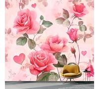 Wallpaper Photo Retro Romantic Flowers for Living Room Bedroom Decor, Pink Non-Woven Art Wallpaper for Children's Room Hallway Lounge, Giant Mural 250 x 175 cm
