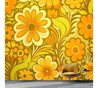 Wallpaper Photo Retro Style Fashion Floral for Living Room Bedroom Decor, Yellow Non-Woven Art Wallpaper for Children's Room Hallway Lounge, Giant Mural 350 x 256 cm