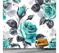 Wallpaper Photo Retro Watercolor Flowers for Living Room Bedroom Decor, Blue Non-Woven Art Wallpaper for Children's Room Hallway Lounge, Giant Mural 150 x 105 cm