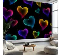 Wallpaper Photo Romanticism Neon Heart 350 x 256 cm Murals Large TV Background Wall Art - Black Mural Decoration for Living Room Bedroom Luxury Art Poster Wall Covering