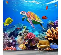 Wallpaper Photo Sea Turtle Underwater Photography for Living Room Bedroom Decor, Blue Non-Woven Art Wallpaper for Children's Room Hallway Lounge, Giant Mural 200 x 140 cm