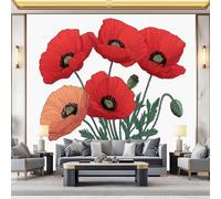 Wallpaper Photo Simple Floral Poppy Flowers for Living Room Bedroom Decor, Red Non-Woven Art Wallpaper for Children's Room Hallway Lounge, Giant Mural 200 x 140 cm