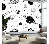 Wallpaper Photo Space Hand Drawn Planet Stripe 250 x 175 cm Murals Large TV Background Wall Art - Black White Mural Decoration for Living Room Bedroom Luxury Art Poster Wall Covering