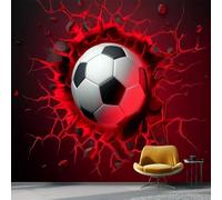 Wallpaper Photo Sports Soccer Cracks 3D Render for Living Room Bedroom Decor, Red Non-Woven Art Wallpaper for Children's Room Hallway Lounge, Giant Mural 350 x 256 cm