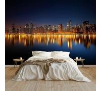Wallpaper Photo Stadt New York Nachtansicht Art Prin Non-Woven Eco-Friendly 300x210 cm Wall Mural Poster Photo Wallpaper for Dining Room Kitchen Home Decoration, Blau