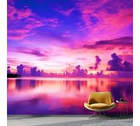 Wallpaper Photo Sunset Island Water Reflections for Living Room Bedroom Decor, Purple Non-Woven Art Wallpaper for Children's Room Hallway Lounge, Giant Mural 250 x 175 cm