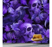 Wallpaper Photo Surreal Gothic Crow Skull for Living Room Bedroom Decor, Purple Non-Woven Art Wallpaper for Children's Room Hallway Lounge, Giant Mural 200 x 140 cm