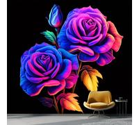 Wallpaper Photo Surrealism Floral Rose for Living Room Bedroom Decor, Black Non-Woven Art Wallpaper for Children's Room Hallway Lounge, Giant Mural 200 x 140 cm