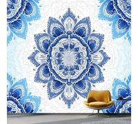Wallpaper Photo Traditional Indian Mandala Pattern for Living Room Bedroom Decor, Blue Non-Woven Art Wallpaper for Children's Room Hallway Lounge, Giant Mural 250 x 175 cm
