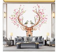 Wallpaper Photo Watercolor Animals Floral for Living Room Bedroom Decor, White Non-Woven Art Wallpaper for Children's Room Hallway Lounge, Giant Mural 250 x 175 cm