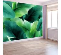 Wallpaper Photo Watercolour Botanical Banana Leaf 200 x 140 cm Murals Large TV Background Wall Art - Green Mural Decoration for Living Room Bedroom Luxury Art Poster Wall Covering