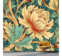 Wallpaper Photo William Morris Retro Flo RAL for Living Room Bedroom Decor, Turquoise Brown Non-Woven Art Wallpaper for Children's Room Hallway Lounge, Giant Mural 400 x 280 cm
