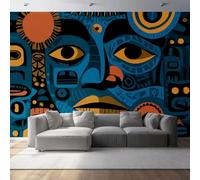 Wallpaper Pop Art Totem Blue and Orange Non-Woven Premium Art Print Fleece Wall Mural Decoration 200 x 140 cm Living Room Bedroom Home Decoration TV Backdrop Wall Blue Orange