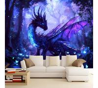 Wallpaper Purple Panoramic Deco Wallpaper Mural Fantasy Jungle Dragon Wallpaper 220gsm Premium Non-Woven Wallpaper 350 x 256 cm Printed Wallpaper for Room Wall Deco