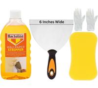 Wallpaper Remover Kit - Bundle With 500Ml Bartoline Wallpaper Stripper, 6-Inch Wide Scraper, Large Sponge, And Gloves
