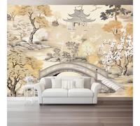 Wallpaper Retro Chinese Architecture Garden Wall Mural - Wallpaper for Living Room Tv Backdrop, Beige Indoor Non-Woven Photo Wall Painting for Children's Room 150 x 105 cm (W x H)