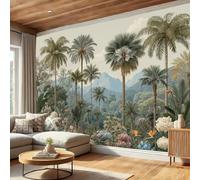 Wallpaper Retro Palm Tree Bird Of Paradise Flower Family Wall Mural Silk Cloth Art Design Exotic Jungle Photo Wallpaper for Living Room Bedroom Backdrop Wall Decor Poster Picture 150x105cm, Green