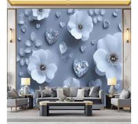 Wallpaper Romantic, Wall Mural Heart Shaped Flowers 200 X 140 Cm Non-Woven Large Mural Grey for Bedroom Living Room - Room Decor Adhesive Wallpaper for Kids Teens Adult
