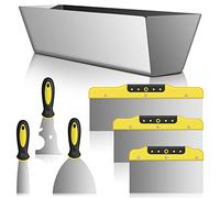 Wallpaper Scraper Set - 7 Piece Stainless Steel Drywall Tool Kit with Taping Putty Tool and 12 Mud Pan, Soft Grip Handle for Drywall Work
