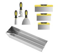 Wallpaper Scraper Set, 7 Pieces Stainless Steel Drywall Hand Tool Kit, Includes Taping Putty Tool and 12" Mud Pan, Spatula Set for Wallpaper and Walls