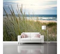 Wallpaper Seaside Grass Scene Fresh and Natural Non-Woven Premium Art Print Fleece Wall Mural Decoration 200 x 140 cm Living Room Bedroom Home Decoration TV Backdrop Wall Green Blue