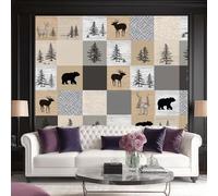 Wallpaper Simple Patchwork Animals Plaid Photo Mural Murals Wall Art Modern Wallpaper Colorful Non-Woven Murals 250 x 175 cm (W x H) for Living Room Bedroom Restaurant Wall Decoration