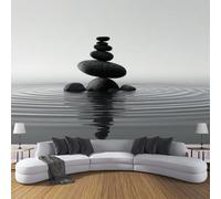 Wallpaper Stone pile on the water surface Photo Wallpaper for Living Spaces Feature Walls, Kitchen Bedroom Hallway Dining Room, Natural Zen Decoration Poster 450x356cm Wall Covering Black and white