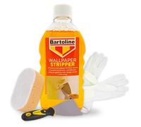 Wallpaper Stripper & Scraper Kit - Bundle with 500ml Bartoline Wallpaper Stripper Liquid, Heavy Duty Wallpaper Scraper, Large Sponge & Gloves - Complete Adhesive Remover Set for DIY & Home Renovation