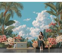 Wallpaper Tropical 150 x 130 cm 3D Effect Palm Leaves Photo Panoramic Wallpaper Wall Mural for Modern Painting Living Room Bedroom Art Decoration Poster Murals Wall G1307