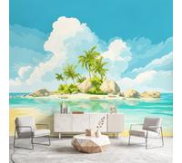 Wallpaper Tropical Coastal Nautical 200 x 140 cm Non-Woven Wall Mural, DIY Botanical Palm Trees Wallpaper Mural, Living Room Bedroom Backdrop TV, Art Poster Mural Wallpaper