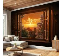Wallpaper Tropical Jungle 300 x 210 cm 3D Effect Sunset Outside The Window Photo Panoramic Wallpaper Wall Mural for Modern Painting Living Room Bedroom Art Decoration Poster Murals Wall G1687