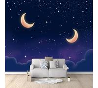 Wallpaper Two Moons in The Night Sky Wallpaper 400 x 280 cm Suitable for Decoration Concealer Living Room Bedroom Kitchen Decoration Blue and Purple