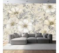 Wallpaper Vintage Line Drawing Flowers Non-Woven Premium Art Print Fleece Wall Mural Decoration 200 x 140 cm Living Room Bedroom Home Decoration TV Backdrop Wall Beige Gray