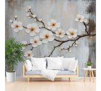 Wallpaper Vintage Plant Floral Gray Non-Woven Mural Wallpaper Wall Art Home Decor 350x256cm(W x H) Photo Wall Mural for Living Room Bedroom Children’s Room Decoration Shabby Chic Texture