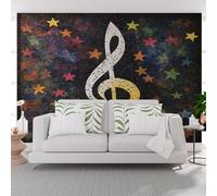 Wallpaper Vintage Sheet Music Notes Stars Non-Woven Mural Wallpaper Wall Art Home Decor 350x256cm(W x H) Photo Wall Mural for Living Room Bedroom Children’s Room Decoration Vintage Geometric Stars