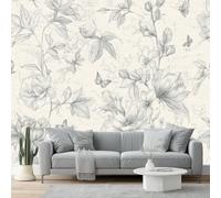 Wallpaper Vintage Sketch Elegant Flower Photo Mural Murals Wall Art Modern Wallpaper Cream Gray Non-Woven Murals 200 x 140 cm (W x H) for Living Room Bedroom Restaurant Wall Decoration