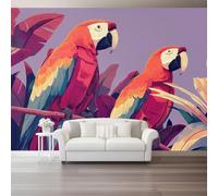 Wallpaper - Wall Mural 400 x 280 cm Non-Woven Premium Art Print Fleece Wall Mural Tropics Birds Bohemia Decoration Poster Picture Design Purple