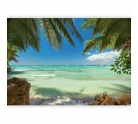 Wallpaper - Wall Mural Beach & Sea 150x105 cm /59.1" x 41.3" Non-Woven Premium Art Print Fleece Wall Mural Decoration Poster Picture Design Modern Nature Sea Ocean Palm Tree Tropical c-A-0055-a-a