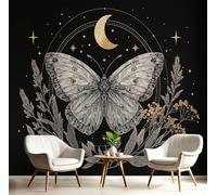 Wallpaper Wall Mural Black And Gold Retro Illustrations Butterfly, Moon, Stars 250x175cm 3D Photo Wallpaper silk Walls Mural Poster, for Living Room Bedroom Corridor TV Background Wall Decor Murals