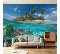 Wallpaper Wall Mural Coastal Tropical Sea Turtle Coral Palm Tree Island 3D Effect Wall Decor Non-Woven Poster Wallpaper 350 x 256 cm Mural Decoration for Bedroom Living Room Hallway Kids Room
