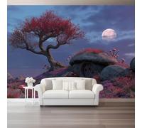 Wallpaper Wall Mural Dark Blue Prints,Pattern Fantasy 3D Rendering Plants Photo Wallpaper Non-Woven Wall Mural Poster - for Living Room Bedroom Corridor Tv Background Decor Murals 200 x 140 cm（WxH